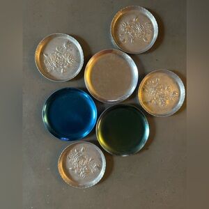Vintage aluminum drink coasters roses & colored